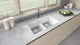 Alternative View of Ruvati epiGranite 33" Undermount Granite Composite Kitchen Sink, 50/50 Low Divide Double Bowl, Arctic White, RVG2385WH