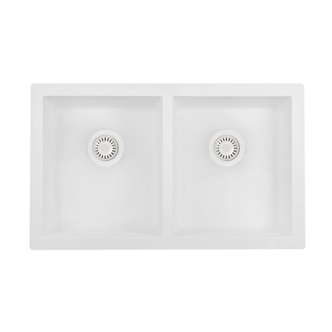 Ruvati epiGranite 32 x 19 inch Granite Composite Undermount Double Bowl Kitchen Sink, Arctic White, RVG2388WH