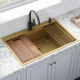 Main Image of Ruvati Giana 33" Drop-in Topmount Stainless Steel Workstation Kitchen Sink, Matte Gold Brass Tone, 16 Gauge, RVH5003GG