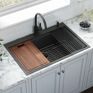 Alternate Image for Ruvati Giana 33" Drop-in Topmount Stainless Steel Workstation Kitchen Sink, Gunmetal Matte Black, 16 Gauge, RVH5003BL