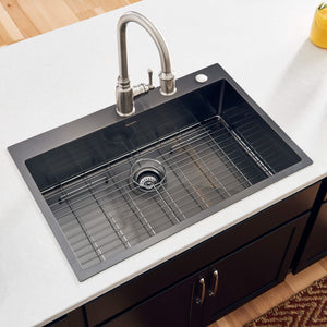 Alternate Image for Ruvati Terraza 33" Drop-in Topmount Stainless Steel Kitchen Sink, Gunmetal Matte Black, 16 Gauge, RVH5005BL