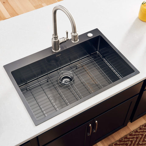 Main Image of Ruvati Terraza 33" Drop-in Topmount Stainless Steel Kitchen Sink, Gunmetal Matte Black, 16 Gauge, RVH5005BL
