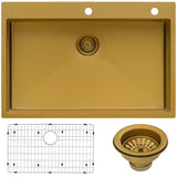 Alternative View of Ruvati Terraza 33" Drop-in Topmount Stainless Steel Kitchen Sink, Brass Tone Matte Gold, 16 Gauge, RVH5005GG