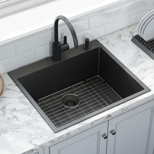 Alternate Image for Ruvati Terraza 25" Drop-in Topmount Stainless Steel Kitchen Sink, Gunmetal Matte Black, 16 Gauge, RVH5007BL