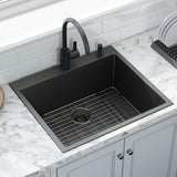 Main Image of Ruvati Terraza 25" Drop-in Topmount Stainless Steel Kitchen Sink, Gunmetal Matte Black, 16 Gauge, RVH5007BL