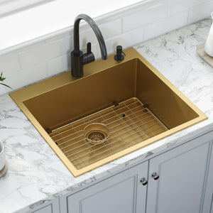 Alternate Image for Ruvati Terraza 25" Drop-in Topmount Stainless Steel Kitchen Sink, Matte Gold Brass Tone, 16 Gauge, RVH5007GG
