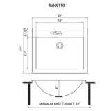 Dimensions for Ruvati Ariaso 21" Rectangle Drop In Stainless Steel Bathroom Sink, Gunmetal Matte Black, 16 Gauge, RVH5110BL