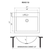 Dimensions Image for Ruvati Ariaso 21" Rectangle Drop In Stainless Steel Bathroom Sink, 16 Gauge, RVH5110ST