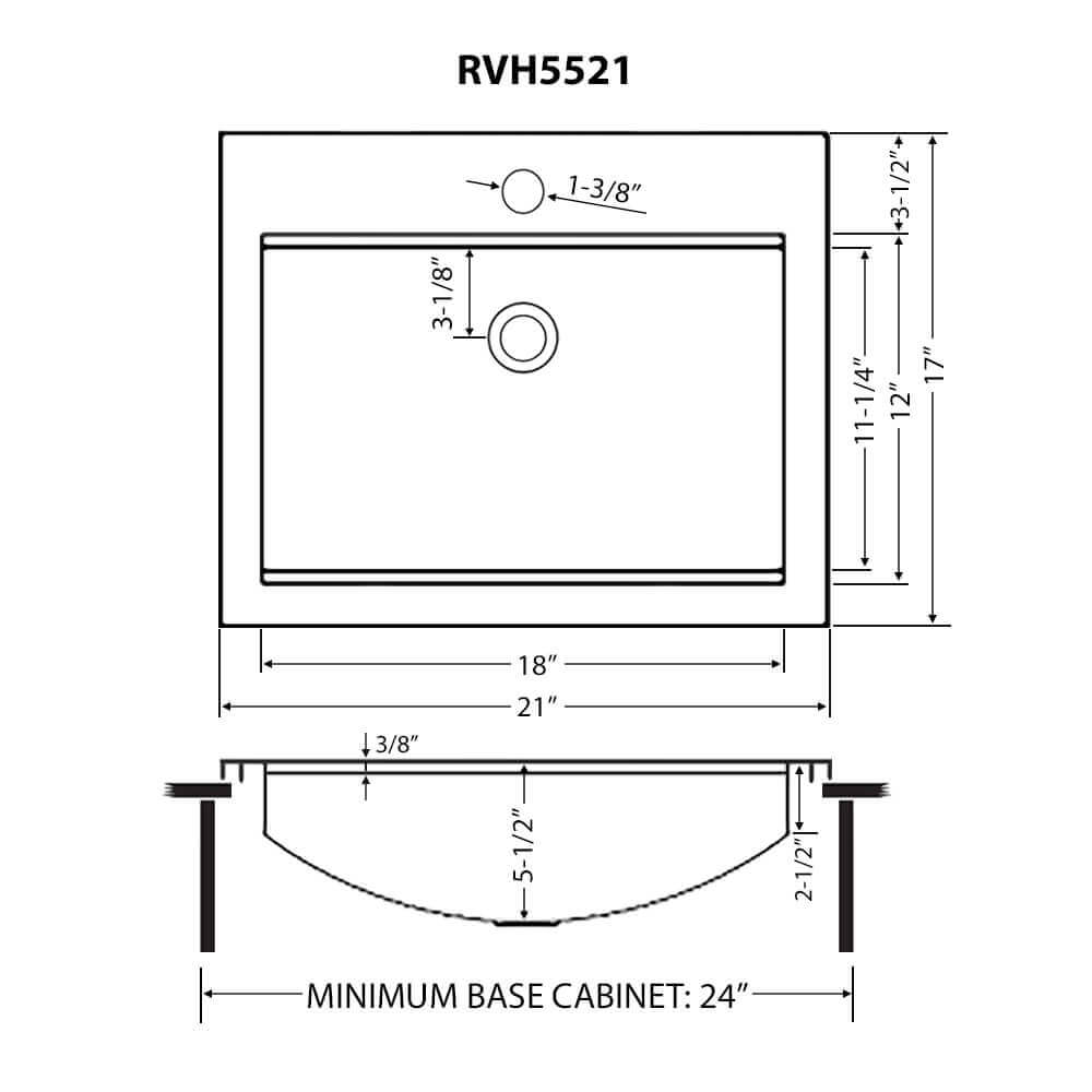 Ruvati Brenna 21" Rectangle Drop In Stainless Steel Workstation Bathroom Sink, RVH5521ST Product Image
