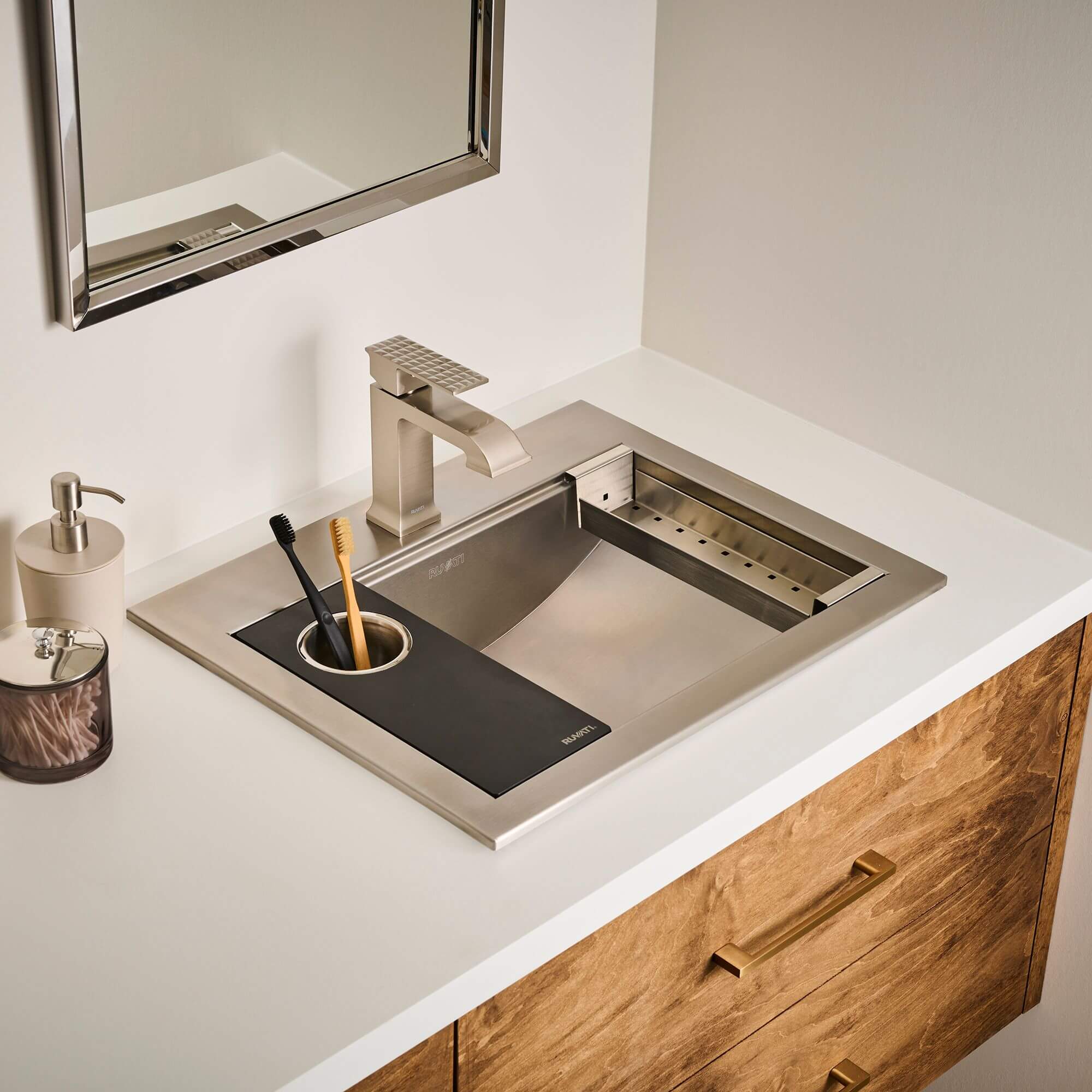 Ruvati Brenna 21" Rectangle Drop In Stainless Steel Workstation Bathroom Sink, RVH5521ST