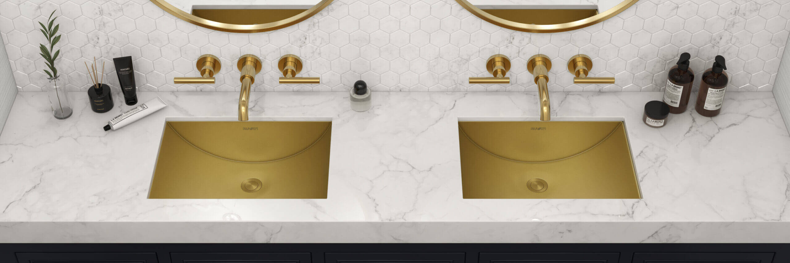 Alternative View of Ruvati Ariaso 16 x 13 inch Brushed Gold Polished Brass Rectangular Bathroom Sink Undermount, Stainless Steel, 16, RVH6106GG