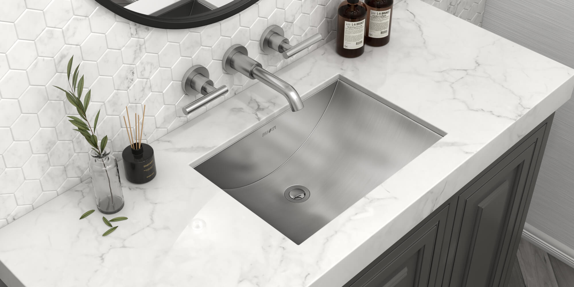 Alternative View of Ruvati Ariaso 18" Rectangle Undermount Stainless Steel Bathroom Sink, 16 Gauge, RVH6107