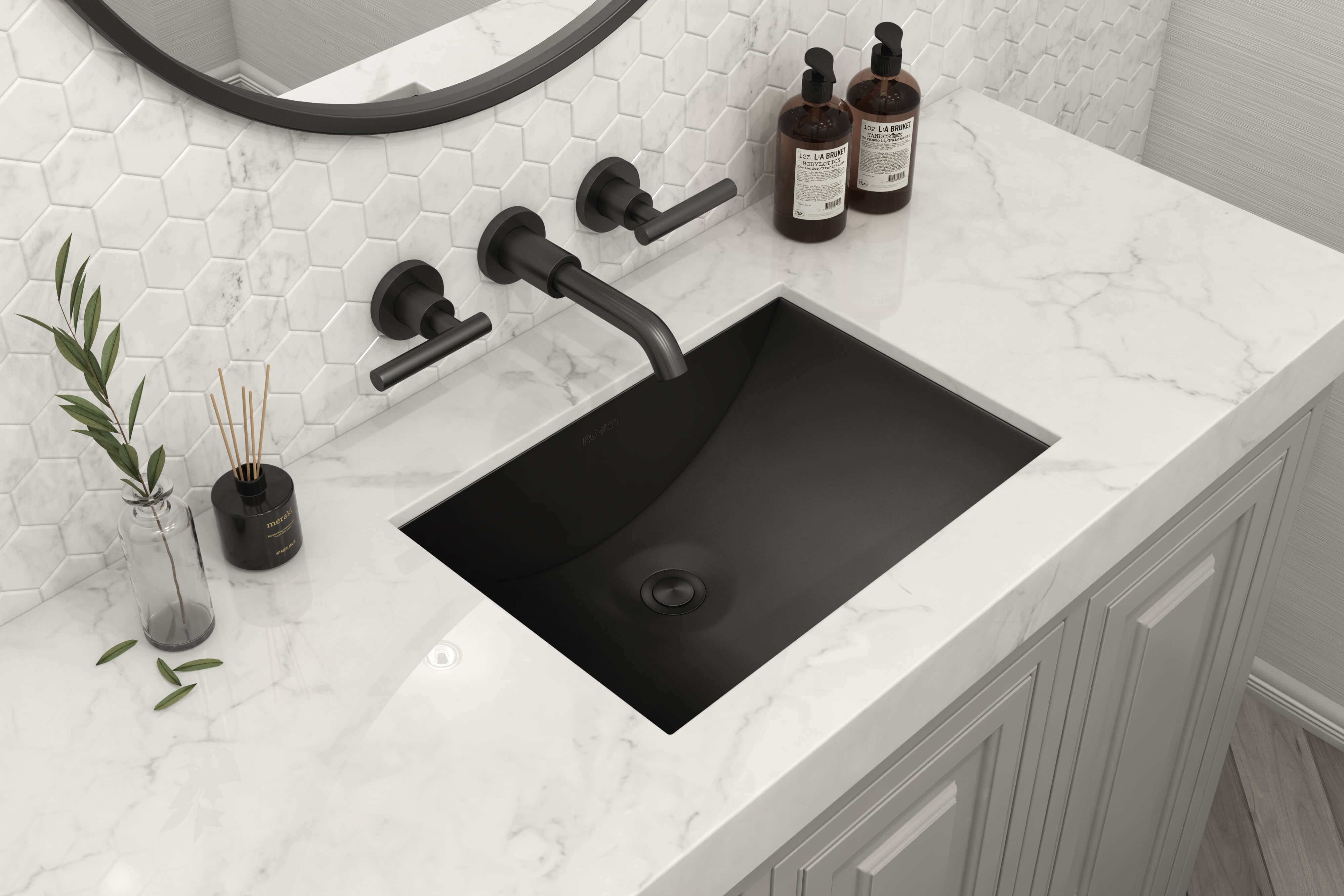 Alternative View of Ruvati Ariaso 18" Rectangle Undermount Stainless Steel Bathroom Sink, Gunmetal Matte Black, 16 Gauge, RVH6107BL