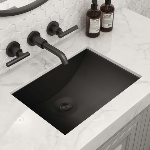Main Image of Ruvati Ariaso 18" Rectangle Undermount Stainless Steel Bathroom Sink, Gunmetal Matte Black, 16 Gauge, RVH6107BL