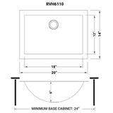 Dimensions for Ruvati Ariaso 20" Rectangle Undermount Stainless Steel Bathroom Sink, 16 Gauge, RVH6110