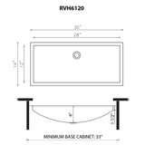 Dimensions Image for Ruvati Ariaso 30 x 14 inch Brushed Stainless Steel Rectangular Bathroom Sink Undermount, 16, RVH6120ST