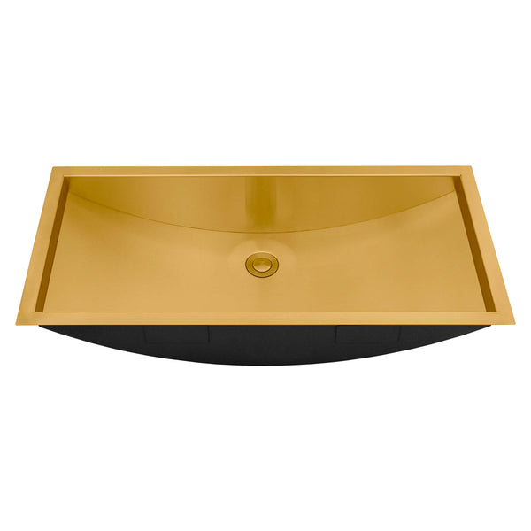 Ruvati Ariaso 30 x 14 inch Brushed Gold Polished Brass Rectangular Bathroom Sink Undermount, Stainless Steel, 16, RVH6120GG