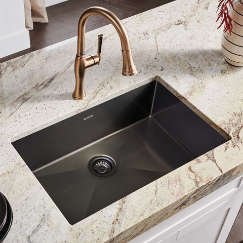 Main Image of Ruvati Terraza 27" Undermount Stainless Steel Kitchen Sink, Gunmetal Matte Black, 16 Gauge, RVH6127BL