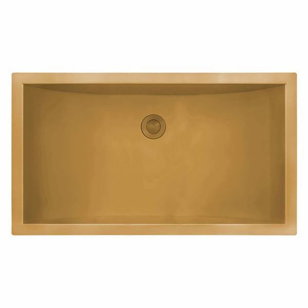 Main Image of Ruvati Ariaso 34 x 14 inch Brushed Gold Polished Brass Rectangular Bathroom Sink Undermount, Stainless Steel, 16, RVH6134GG