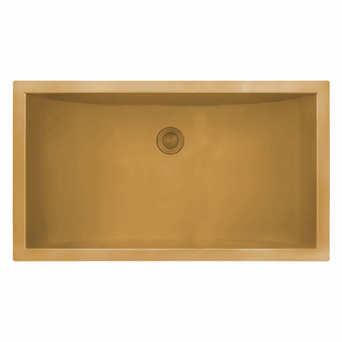 Main Image of Ruvati Ariaso 34 x 14 inch Brushed Gold Polished Brass Rectangular Bathroom Sink Undermount, Stainless Steel, 16, RVH6134GG