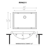 Dimensions Image for Ruvati Ariaso 20 x 14 inch Brushed Gold Polished Brass Rectangular Bathroom Sink Semi-Recessed, Stainless Steel, 16, RVH6211GG