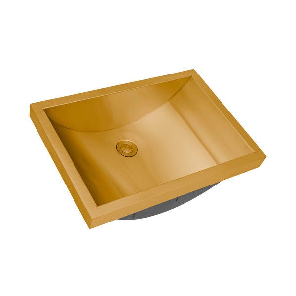 Ruvati Ariaso 20 x 14 inch Brushed Gold Polished Brass Rectangular Bathroom Sink Semi-Recessed, Stainless Steel, 16, RVH6211GG