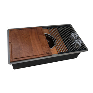 Alternate Image for Ruvati Dual-Tier Pro 33-inch Gunmetal Black Stainless Steel Workstation Two-Tiered Ledge Kitchen Sink Undermount, 16, RVH6222BL