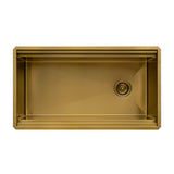 Ruvati Dual-Tier Pro 33-inch Polished Brass Matte Gold Stainless Steel Workstation Two-Tiered Ledge Undermount Kitchen Sink, 16, Matte Gold Satin Brass, RVH6222GG