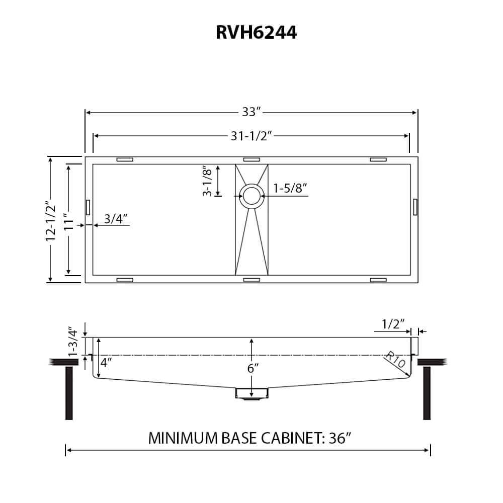 Ruvati Ariaso 33" Rectangle Drop In Stainless Steel Bathroom Sink, RVH6244ST Product Image