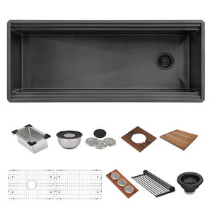 Alternate Image for Ruvati Dual-Tier Pro 45-inch Gunmetal Black Stainless Steel Workstation Two-Tiered Ledge Undermount Kitchen Sink, 16, RVH6333BL