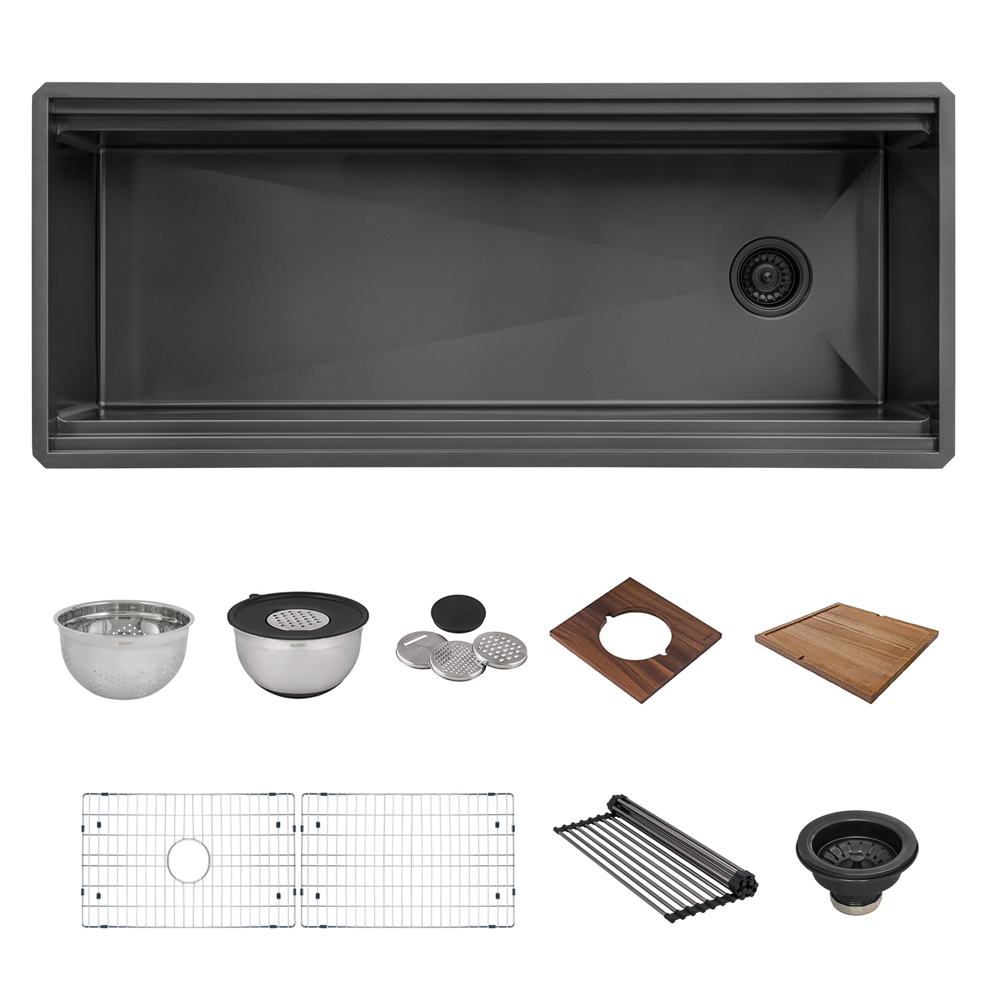 Ruvati Dual-Tier Pro 45-inch Gunmetal Black Stainless Steel Workstation Two-Tiered Ledge Undermount Kitchen Sink, 16, RVH6333BL