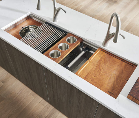 Ruvati Dual-Tier Pro 45-inch Workstation Two-Tiered Double Ledge Kitchen Sink Undermount 16 Gauge Stainless Steel, 16, RVH6333ST