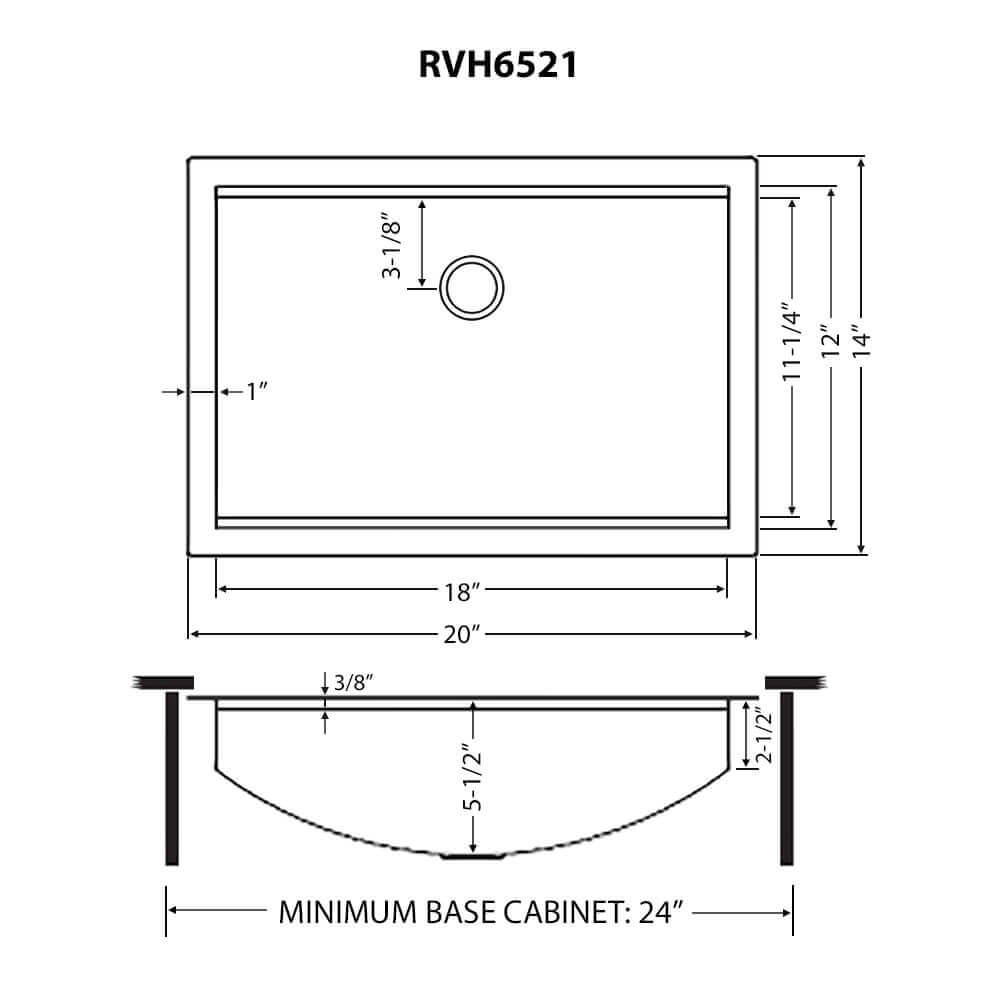 Ruvati Brenna 20" Rectangle Undermount Stainless Steel Workstation Bathroom Sink, RVH6521ST Product Image