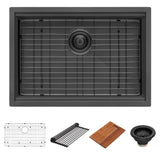 Ruvati Giana 30-inch Gunmetal Black Stainless Steel Workstation Undermount Kitchen Sink Single Bowl, 16, RVH6530BL