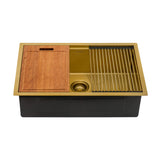 Ruvati Giana 30-inch Polished Brass Matte Gold Workstation Undermount Kitchen Sink Single Bowl, Stainless Steel, 16, Matte Gold Satin Brass, RVH6530GG