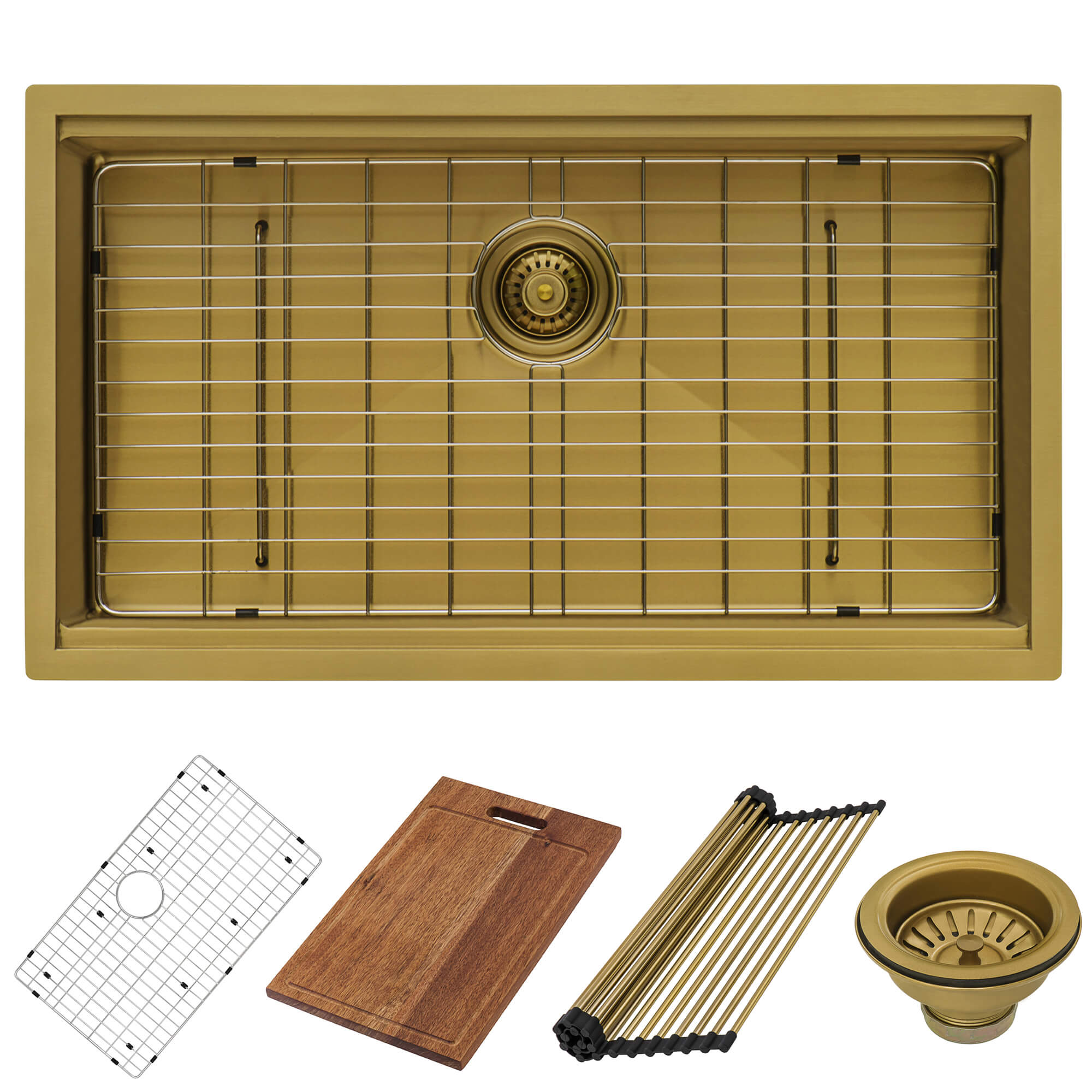 Alternative View of Ruvati Giana 33" Undermount Stainless Steel Workstation Kitchen Sink, Matte Gold Brass Tone, 16 Gauge, RVH6533GG