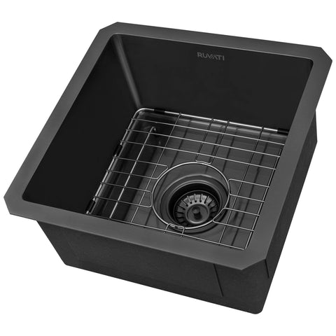 Main Image of Ruvati Terraza 15-inch Gunmetal Black Stainless Steel Undermount Bar Prep 16 Gauge Kitchen Sink, 16, RVH7015BL