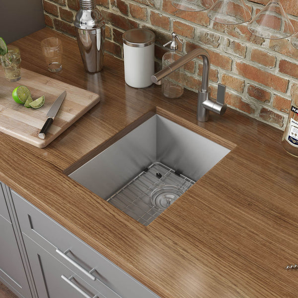 Main Image of Ruvati Nesta 16" Undermount Rectangle Stainless Steel Bar/Prep Sink, 16 Gauge, Zero Radius, RVH7111