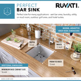 Alternative View of Ruvati Nesta 13" Undermount Rectangle Stainless Steel Bar/Prep Sink, 16 Gauge, Zero Radius, RVH7113