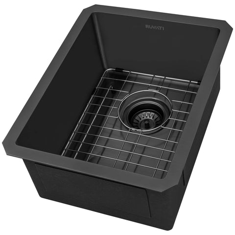 Main Image of Ruvati Terraza 14-inch Gunmetal Black Stainless Steel Undermount Bar Prep Sink, 16, RVH7114BL