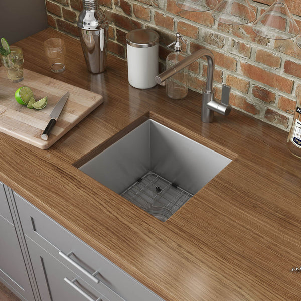 Main Image of Ruvati Nesta 15" Undermount Square Stainless Steel Bar/Prep Sink, 16 Gauge, Zero Radius, RVH7115