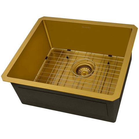 Main Image of Ruvati Terraza 21-inch Polished Brass Matte Gold Stainless Steel Undermount Bar Prep Kitchen Sink 16 Gauge Rounded Corners Single Bowl, 16, Matte Gold Satin Brass, RVH7121GG