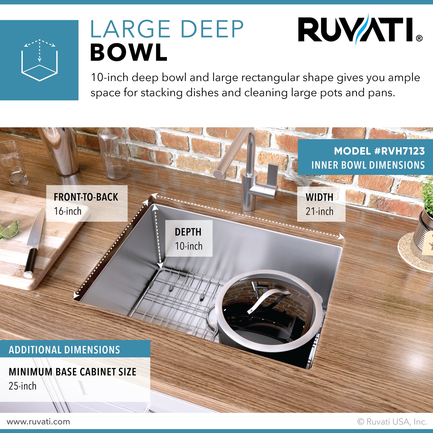 Alternative View of Ruvati Gravena 23" Undermount Stainless Steel Kitchen Sink, 16 Gauge, Rounded Corners, RVH7123
