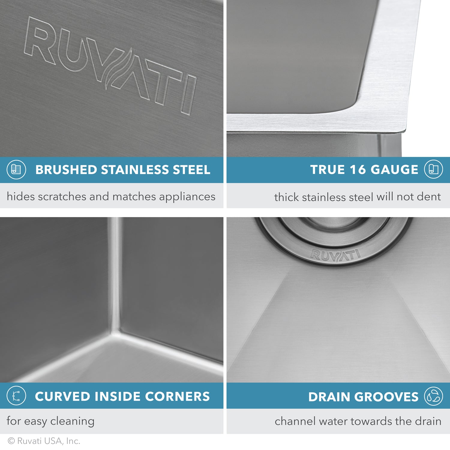 Alternative View of Ruvati Gravena 23" Undermount Stainless Steel Kitchen Sink, 16 Gauge, Rounded Corners, RVH7123