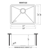 Dimensions for Ruvati Gravena 23" Undermount Stainless Steel Kitchen Sink, 16 Gauge, Rounded Corners, RVH7123
