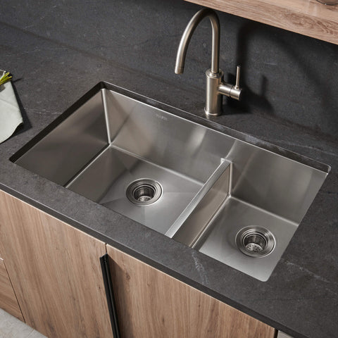 Main Image of Ruvati Urbana 30" Undermount Stainless Steel Kitchen Sink, 60/40 Low Divide Double Bowl, 16 Gauge, Rounded Corners, RVH7357
