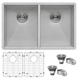 Alternative View of Ruvati Nesta 30" Undermount Stainless Steel Kitchen Sink, 50/50 Double Bowl, 16 Gauge, Zero Radius, RVH7350