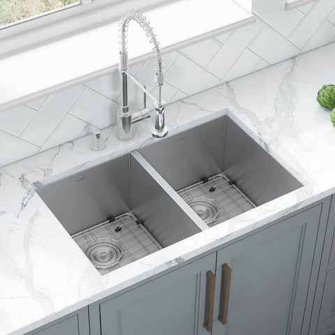 Main Image of Ruvati Nesta 30" Undermount Stainless Steel Kitchen Sink, 50/50 Double Bowl, 16 Gauge, Zero Radius, RVH7350