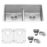 Alternative View of Ruvati Urbana 30" Undermount Stainless Steel Kitchen Sink, 50/50 Low Divide Double Bowl, 16 Gauge, Rounded Corners, RVH7355