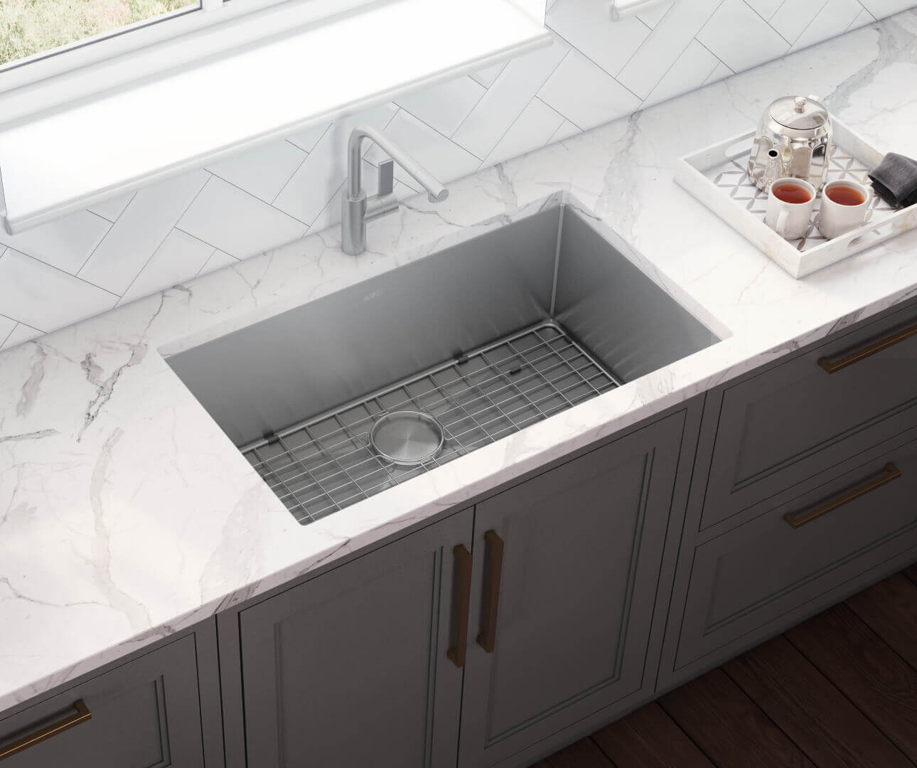 Alternative View of Ruvati Gravena 33" Undermount Stainless Steel Kitchen Sink, 16 Gauge, Rounded Corners, RVH7433